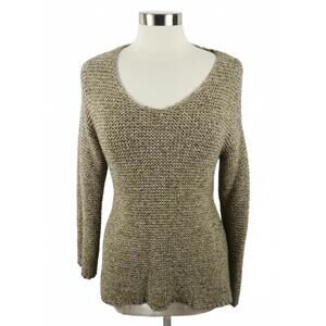 J Jill Pure Womens Knit Crochet Scoop Neck Beige Tunic Sweater PS